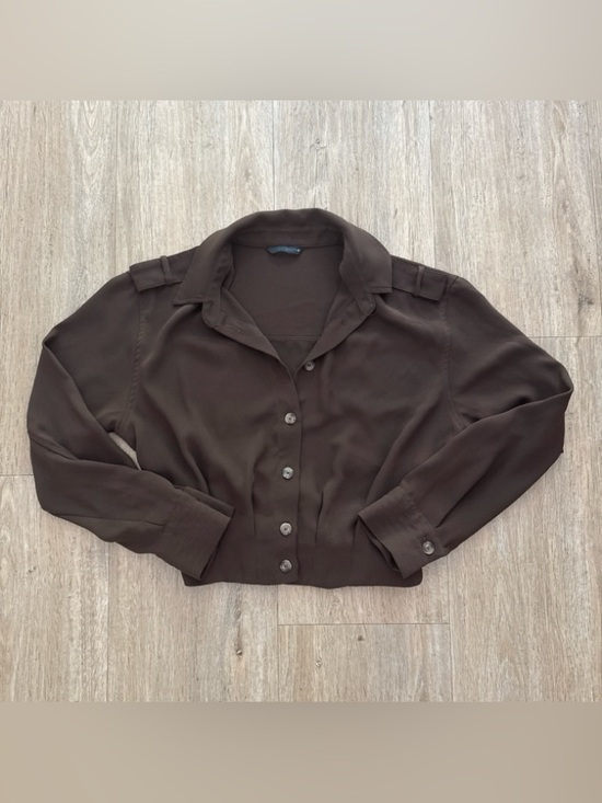 Zara Tops - Zara Women's Chocolate Brown Button-Front Collared Blouse Small